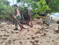 Babinsa Malang Rapat 02 Bintim Lakukan Gotong Royong di Pantai